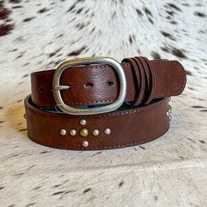 NEW Women's / Ladies Brown Leather Western Belt with Decorative Studs (Medium)